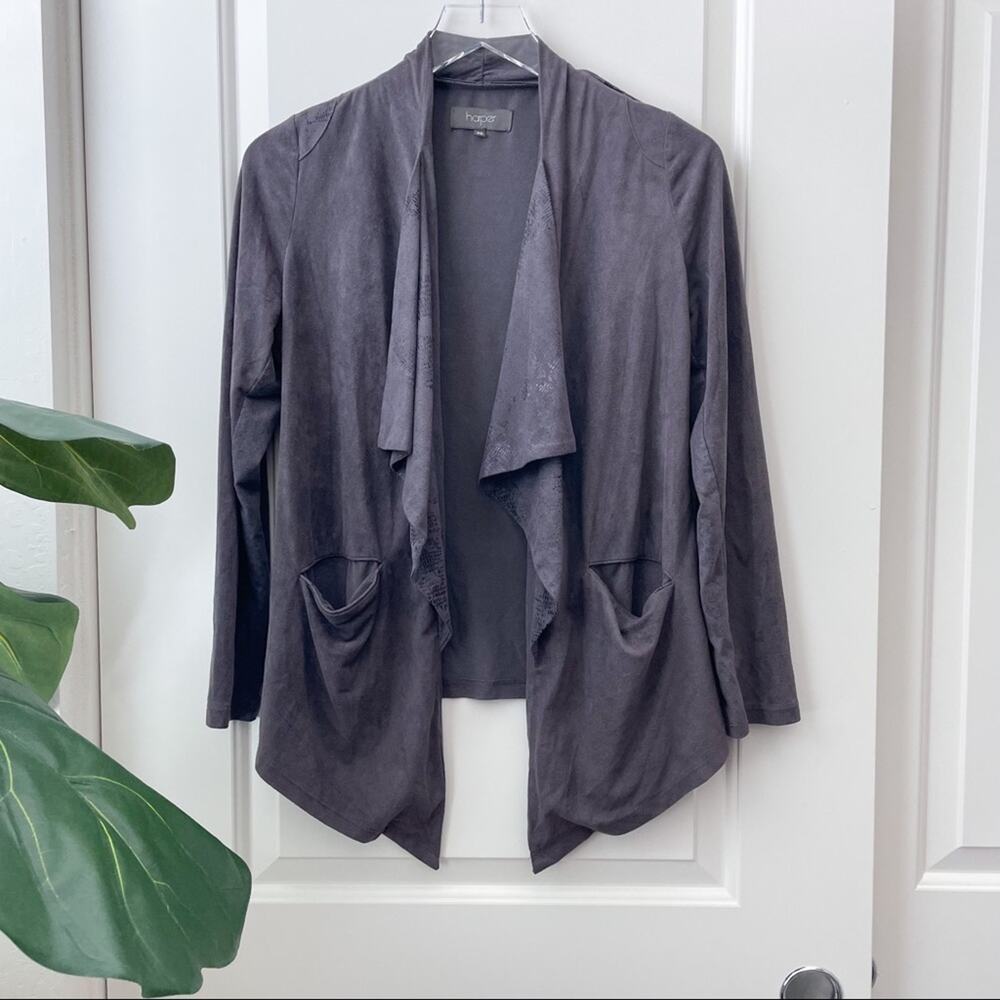 Harper Suede Open Cardigan with Pockets XS